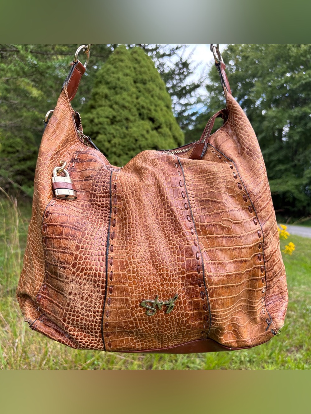 Sharif Croc-Embossed Leather Shoulder Bag